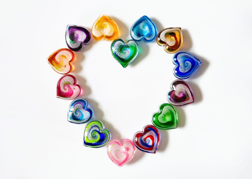 A heart made of glass with many colors